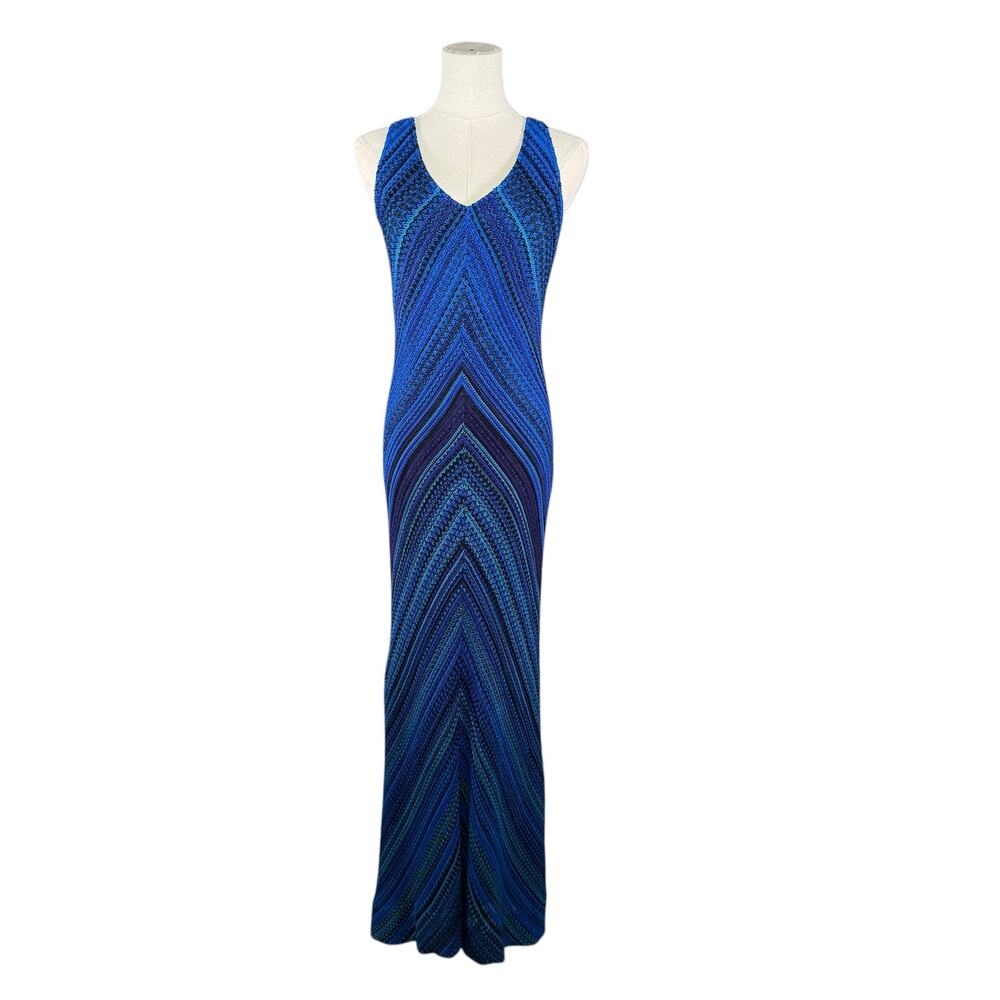 Philosophy Blue Ombre Crochet Knit Bodycon Maxi Dress Strappy Back Small